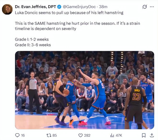 东契奇左腿筋拉伤退场 湖人惨败雷霆引担忧